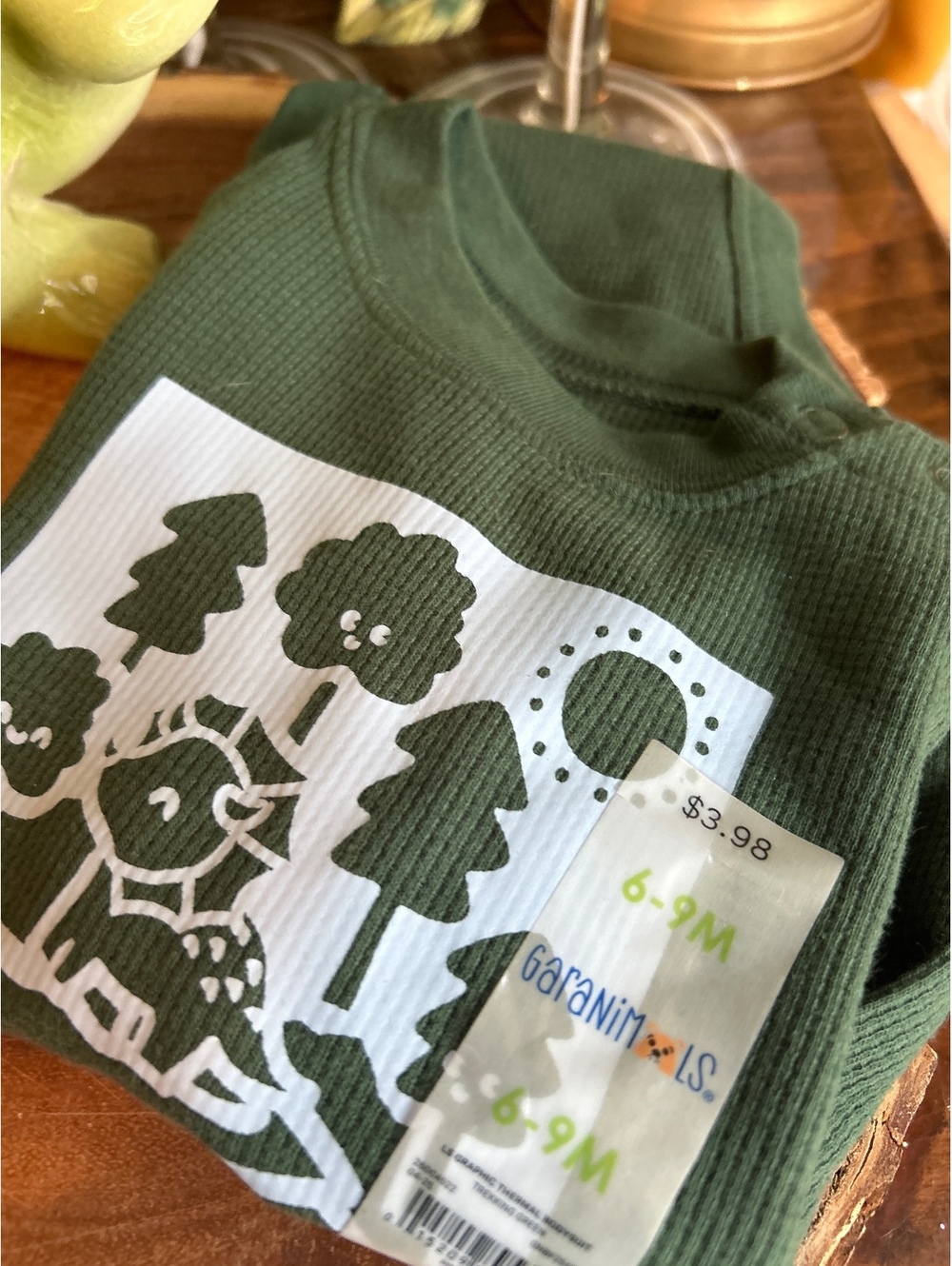 Garanimals Baby Thermal Long Sleeve Shirt 6-9 Months Green with Forest Print
